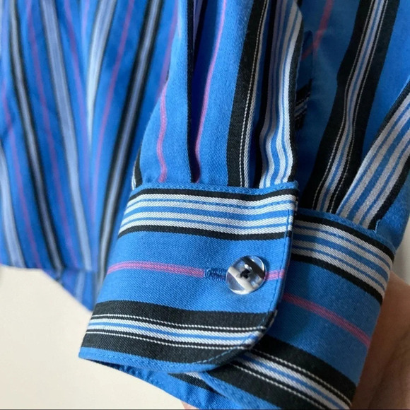 Striped Shaped Fit Top Wrinkle Free Size Large 8 Button Down Up Long Sleeve - Picture 7 of 11